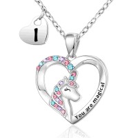 Shonyin Silver Unicorn Necklace for Women Girls I Initial Necklaces CZ Heart Pendant Christmas Birthday Party Valentines Day Jewelry Gifts for Teens Daughter Granddaughter Niece Y032-I
