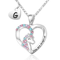 Shonyin Silver Unicorn Necklace for Women Girls G Initial Necklaces CZ Heart Pendant Christmas Birthday Party Valentines Day Jewelry Gifts for Teens Daughter Granddaughter Niece Y032-G