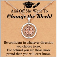 Shonyin Graduation Gifts for Her 2023, Compass Necklace College Masters Degree High School 8th 5th Grade Senior Middle School Graduation Jewelry Gifts for Daughter Best Friend Niece, And Off She Went To Change The World Y042 com ne world