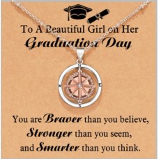 Shonyin Graduation Gifts for Her 2023, Compass Necklace College Masters Degree High School 8th 5th Grade Senior Middle School Graduation Jewelry Gifts for Daughter Best Friend Niece, You Are Braver Than You Believe, Stronger Than You Seem