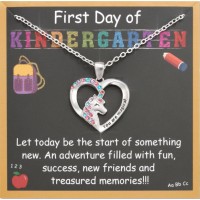 First Day of Kindergarten Gifts for Girls Back to School Gifts Separate Anxiety Unicorn Heart Necklace Jewelry for Daughter Granddaughter Niece Y028- kinder